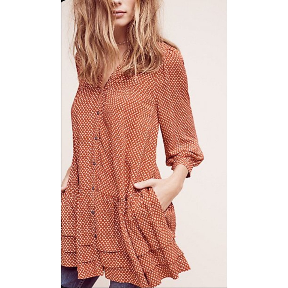 Anthropologie Holding Horses Women Floral Print Button Front Dress Brown Size S